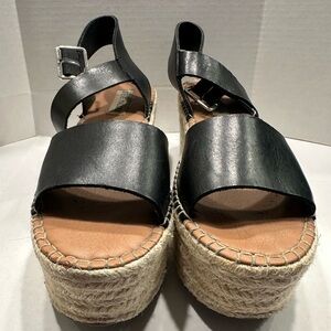 Steve Madden Black Leather Platform Espadrilles Size 7